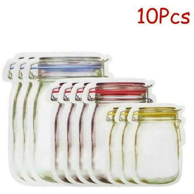 EIGTHTAIL 20pcs Reusable Mason Jar Bottles Bags Fresh Food Storage Bag Snacks Zipper Pouch