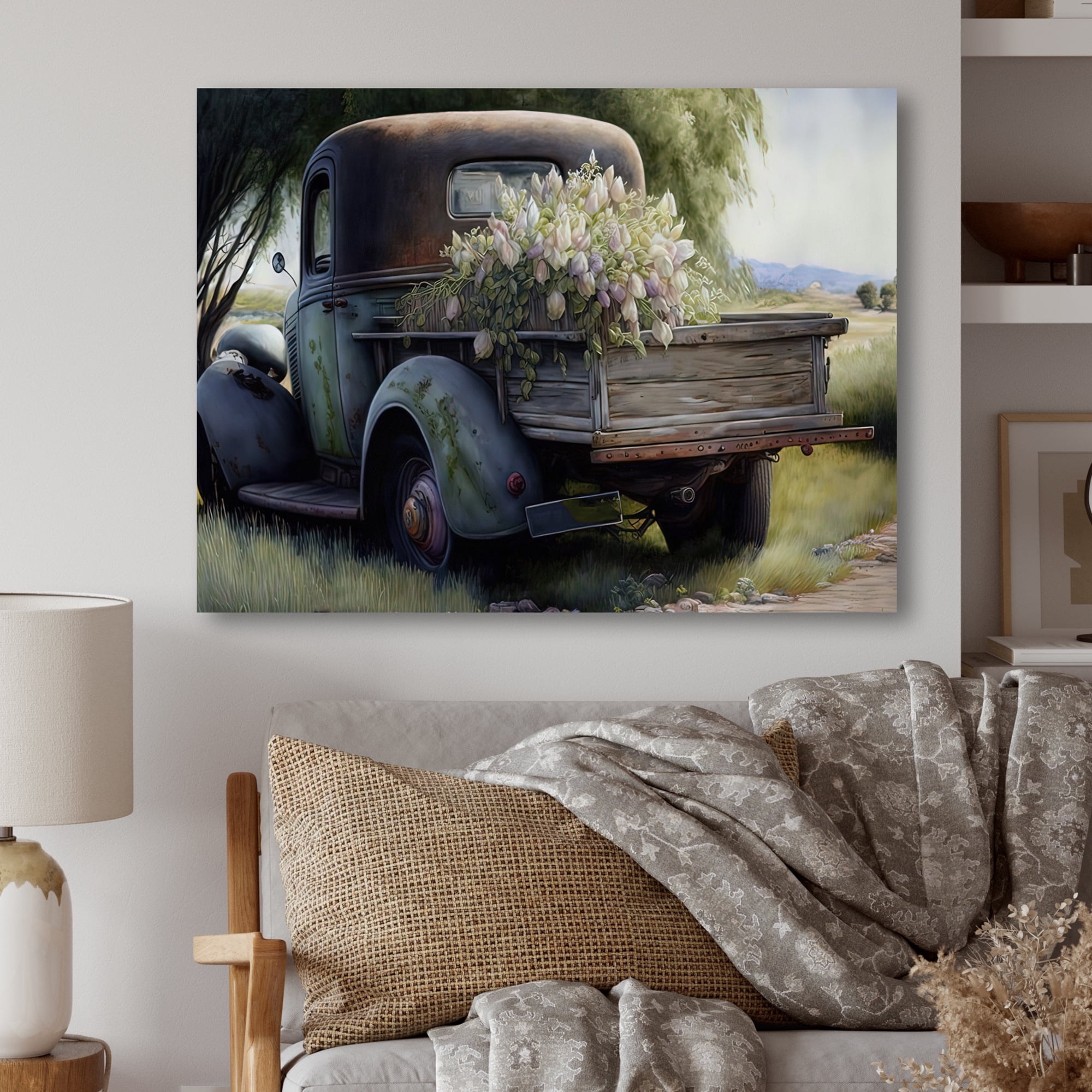 Designart Barn Flower Delivery Truck I Canvas Wall Art