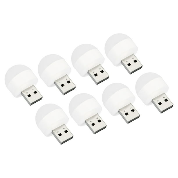 Bombilla LED USB portátil de 0.5W, luz nocturna mini USB, blanca, cálida, paquete de 8