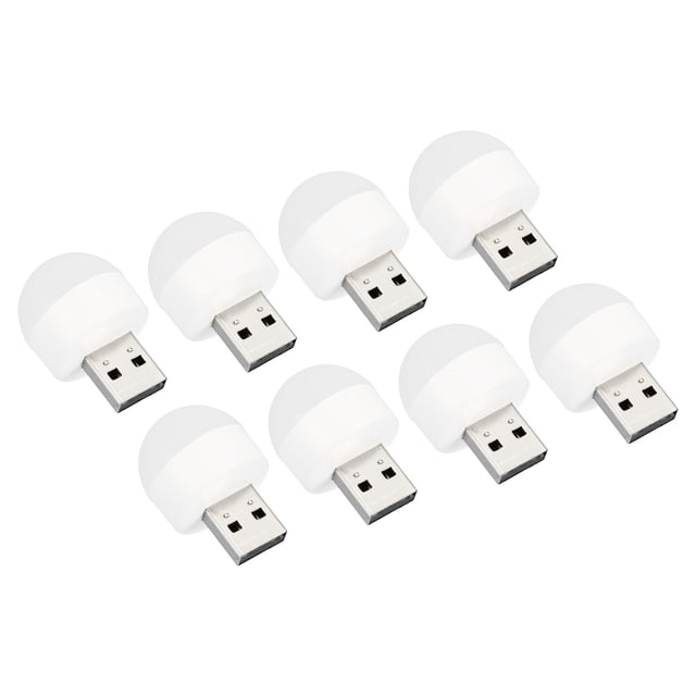 Bombilla LED USB portátil de 0.5W, luz nocturna mini USB, blanca, cálida, paquete de 8