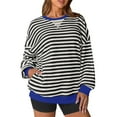 thumbnail image 2 of Women Striped Oversized Sweatshirt Crewneck Long Sleeve Shirts Hoodies 2025 Summer Fashion Pullover Top Y2K Outfits 01-Black M, 2 of 5