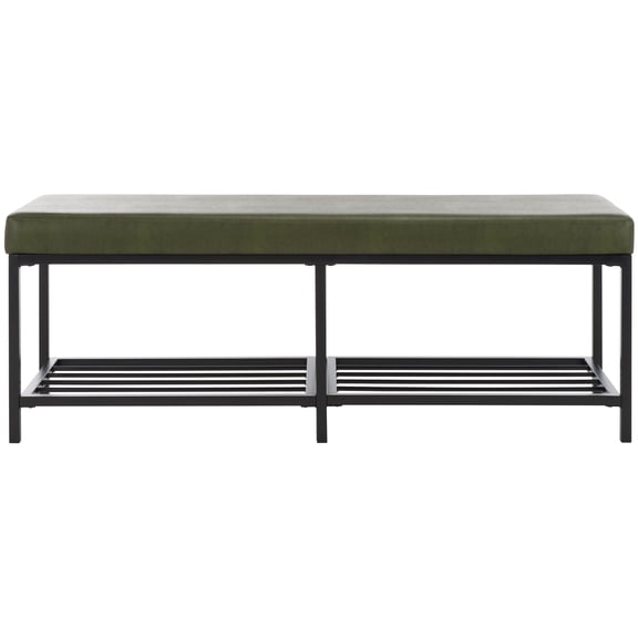 SAFAVIEH Yomi Modern Style 2 Rail Shelf Bench, Dark Green/Black (48 in. W x 14.5 in. D x 17.8 in. H)