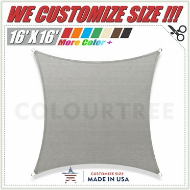 ColourTree 16' X 16' Grey Square Sun Shade Sail Canopy - Commercial Standard Heavy Duty - 190 GSM - 3 Years Warranty