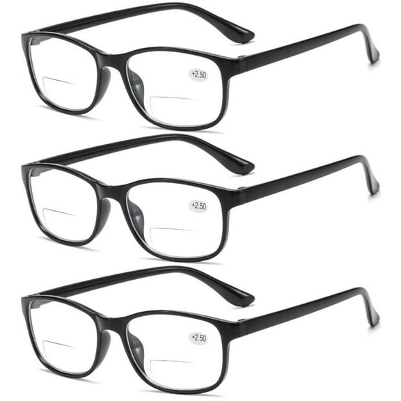 3 Pairs of Men Bifocal Reading Glasses 2.50 Black Presbyopia Glasses Rectangle Plastic Readers 2.50 Strength