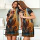thumbnail image 4 of Balery Prairie Meditating Lion Camisón de manga corta con cuello redondo para mujer, cómodo y elegante., 4 of 6