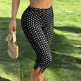 thumbnail image 5 of Karymi Jean Shorts Womens Dot Print High Waist Split Hem Capri Leggings, Stretch Slim Fit Knee Length Cropped Yoga Pants, Seamless Bodycon Athletic Trousers Jeans for Women, 5 of 7