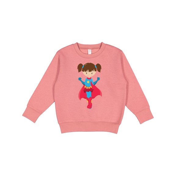 Inktastic Superhero Girl, Cute Girl, Brown Hair, Red Cape Toddler Sweatshirt