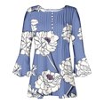 thumbnail image 4 of Pompotops Tunique Décontractée à Manches 3/4 Imprimée Florale Col en V pour Femmes Chemises Basiques d'Été Blouse Plissée Liquidation, 4 of 5