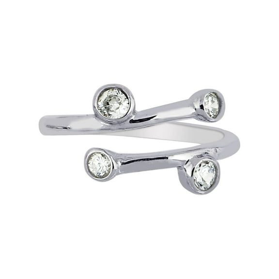 Ritastephens Shiny By Pass Type Silver Cubic Zirconia Toe Ring, 925 Rhodium