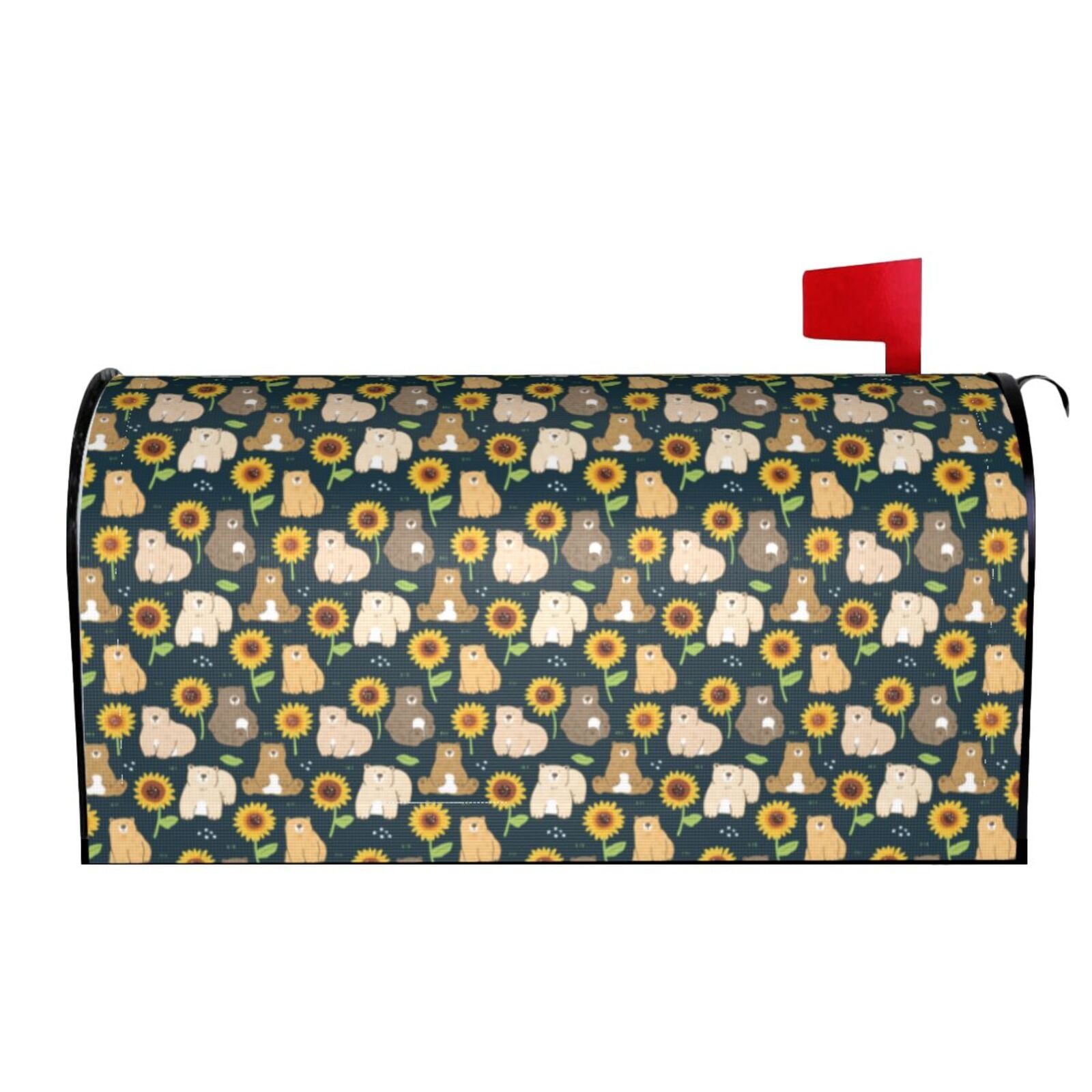 Xecao Bear Sunflower for Mailbox Cover with Magnetic Strips, Waterproof and Sunscreen, Adds a Decorative Touch to Your Garden Yard.