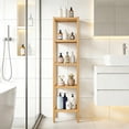 thumbnail image 4 of Multifunctional Bamboo Storage Shelf with Slatted Shelves Standing Towel Rack, 5 Tier Shelving Unit Corner Rack for Bathroom Entryway Bedroom Kitchen Living Room Balcony, 4 of 7