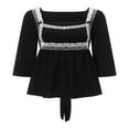 thumbnail image 1 of Lace Patchwork Fall Tops for Women  Square Neck 3/4 Sleeve T-shirt, 1 of 9