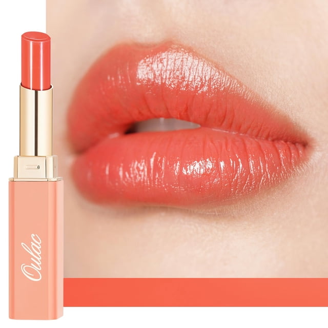 Oulac Rouge à Lèvres Orange - Rouges à Lèvres Hydratation Éclat pour Femmes et Baume à Lèvres Teinté pour Lèvres Sèches, Couleur de Lèvres Couvrance Moyenne / Style Juteux, Fini Lustré, Végane, Sans Cruauté, Orange Shock! (12)
