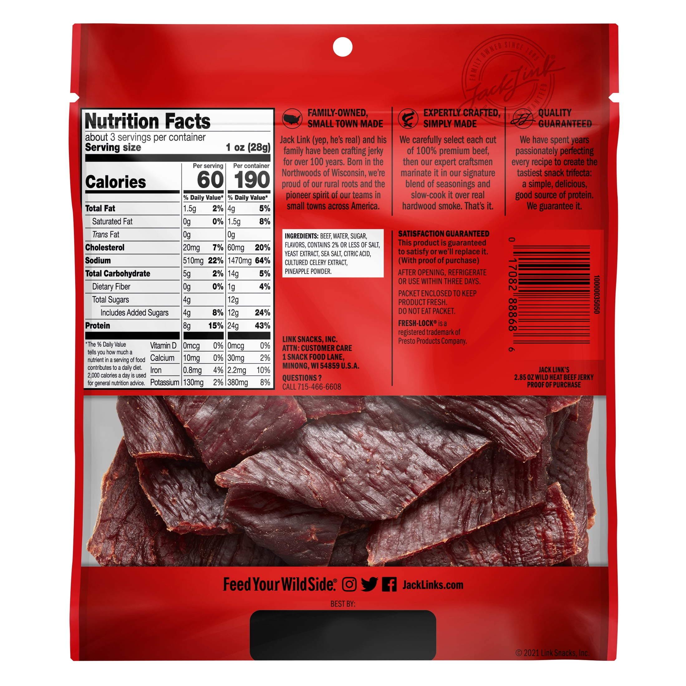 2.85oz Jack Link's Wild Heat Beef Jerky  1/1 count