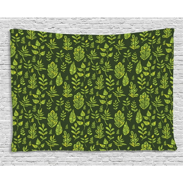 Sage Tapestry, Patterned Green Leaves Nature Inspired Composition Fresh