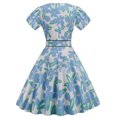 thumbnail image 4 of Pompotops Robe Mini à Manches Mi-Longues à Volants Imprimé Col Rabattu Bohème Mode pour Femmes, 4 of 9