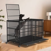 64 Heavy Duty Dog Crate Indestructible Dog Pet Kennel Cage for Extra Large Giant XL XXL Breeds Double Doors Locakable Wheels High Anxiety Escape Proof Pet Dog Playpen