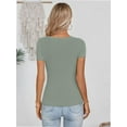 thumbnail image 3 of Womens Tops Summer Square Neck Short Sleeve Shirts Ribbed Knit Slim Fitted Tshirt Casual Tees Clothing, 3 of 5