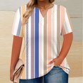thumbnail image 2 of Mujeres Tops Casual V-Cuello Impreso Oversized Mangas Cortas Camiseta Top, Poliéster Verano Primavera, 2 of 7