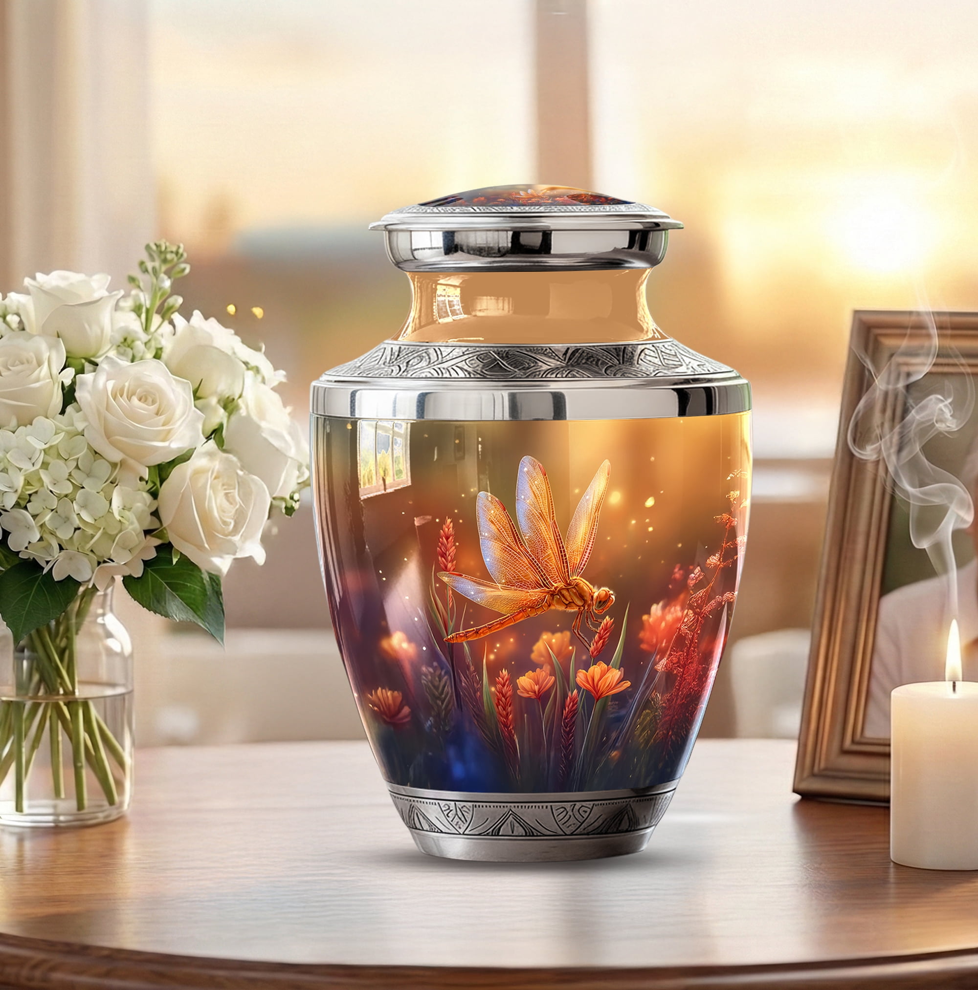 Dragonfly urn for Ashes for Women - Large Urns for Human Ashes Adult Male Dad - Decorative Ash Holder for Mom & Dad - Small Urns for Men ( Size:- 10" 1Pc, 3" 1Pc )