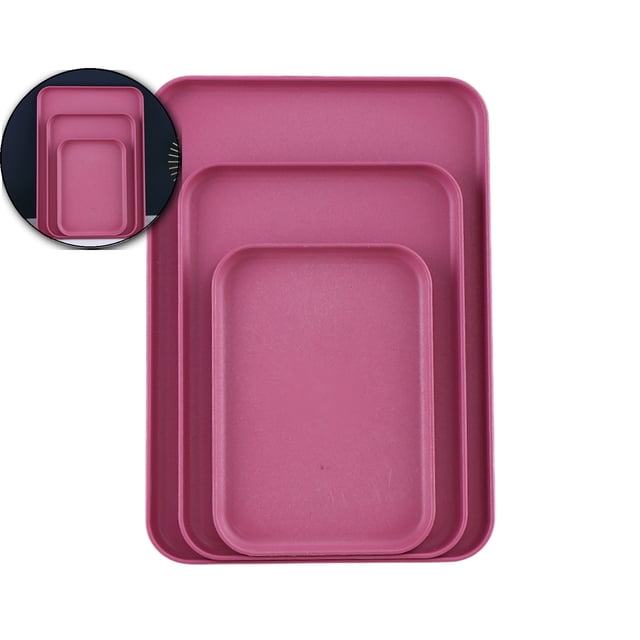 Dvruxg Set of 3 Rectangular Trays (Large, Medium & Small) – Multi-Purpose Household Serving Trays for Tea Cups, Snacks, and Dinner Plates – Stylish Plastic Tray Set