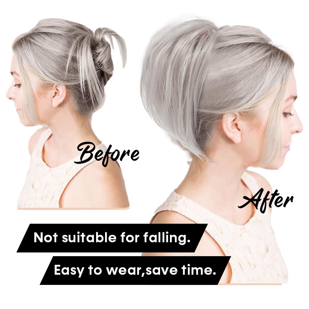 Claw Clip Hair Bun Synthetic Hairpiece Sliver Gray Instant Updo Straight Ponytail Extension for Women