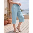 thumbnail image 4 of Womens Cropped Pants Drawstring Waist Wide Leg Lightweight Comfort Capris Casual Vacation Trousers with Pockets, Sky Blue, 2XL, 4 of 9