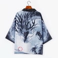 thumbnail image 5 of Men's Japanese Kimono Cardigan Jacket Gentleman Casual Seven Sleeve Open Front Coat Lightweight Novelty Printed Cloak Outwear,Blue,M, 5 of 9