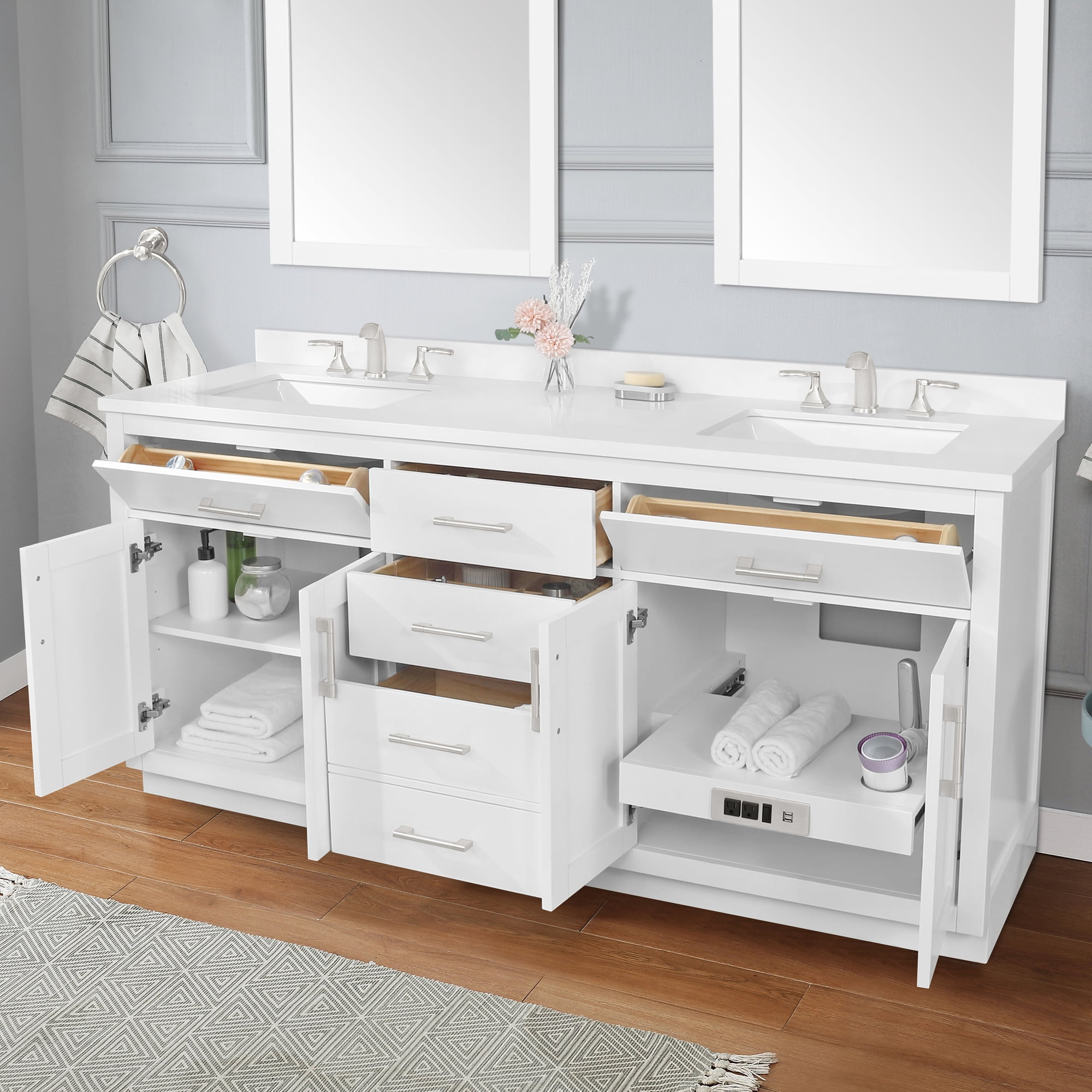 Ove Decors Bailey 72 W x 22" D Freestanding Bathroom Vanity with Double Sink, Pure White