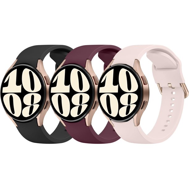 3 Pack Correas para Samsung Galaxy Watch 6 / 5 / 4 Band 40mm 44mm, Galaxy Watch 5 Pro 45mm, Galaxy Watch 6 , Galaxy Watch 4 20mm Sport Band Correa de repuesto de silicona ajustable para