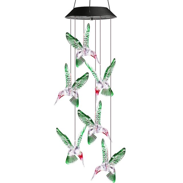 Billuyoard Windchime luz bola de cristal colibrí mariposa carillón de viento luz que cambia de Color energía Solar impermeable al aire libre Iluminación y accesorios Colibrí
