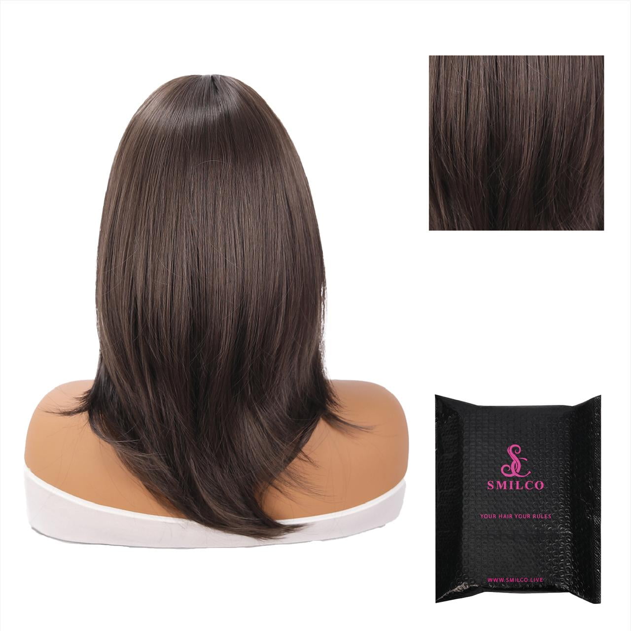 Smilco 18-Inch Classic Black Wig - Heat-Resistant Fiber, Undetectable Wear & Timeless Elegance for Versatile Styling