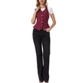 thumbnail image 2 of INSPIRE CHIC Women's Denim Vest Halter Neck Button Down Backless Jean Waistcoat XS Wine Red, 2 of 6