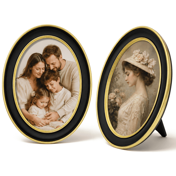 2 Pack Oval Picture Frames, Vintage Black Oval Frames, 6.2 x 7.9 in Elegant Ornate Resin Photo Frame with Glass for Wall Tabletop Decor, Gallery, Office, Home