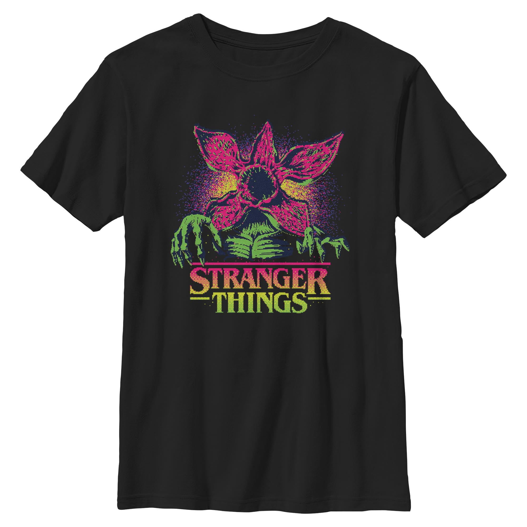 Netflix Men's Stranger Things Demogorgon Neon Pixel Logo T Shirt