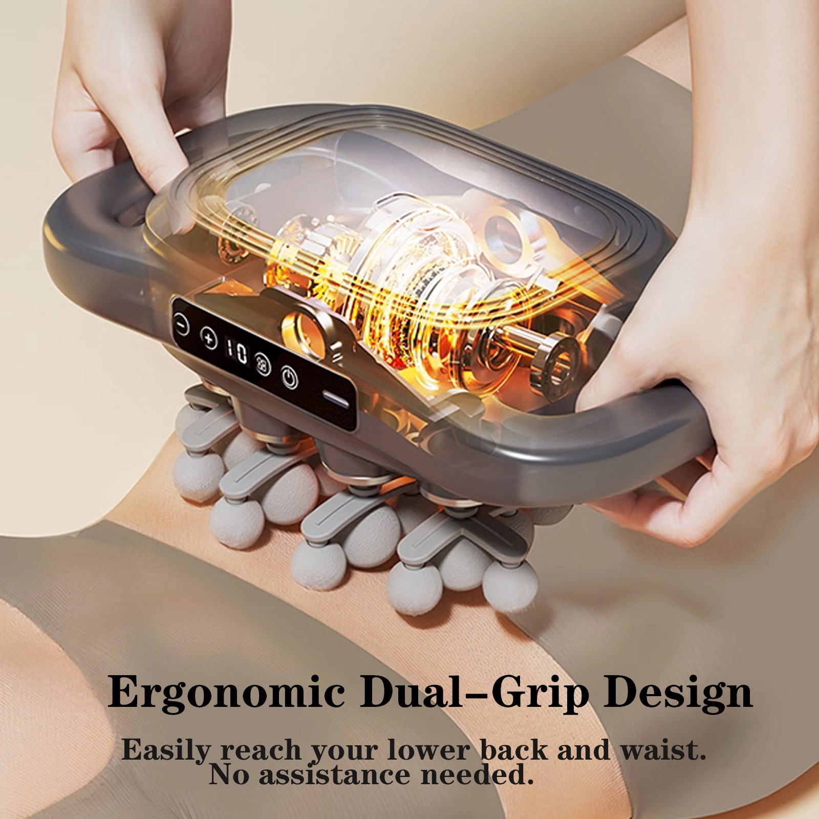 28-Head Cordless Massage Gun with Red Light, 13800RPM Dual-Grip Deep Tissue Massager - Gray