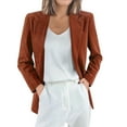 thumbnail image 3 of Gyexs Womens Long Sleeve Button Blazers Work Casual Notch Lapel Business Open Front Blazer Jacket with Pockets, Brown, Size S, 3 of 6