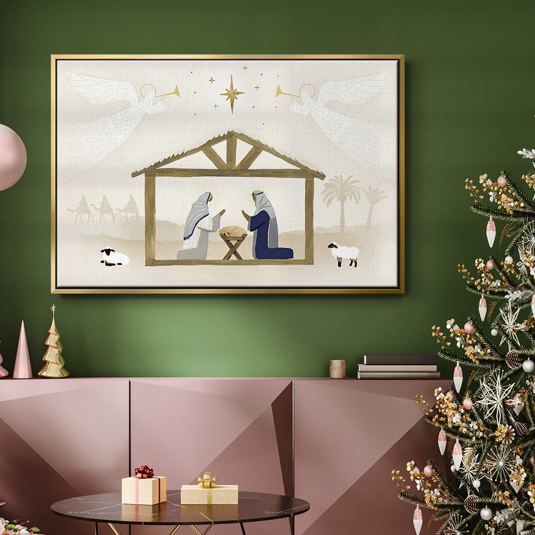 Away in a Manger Collection A - Framed Gallery Wrapped Holiday Canvas - 17 x 25 - Gold Frame