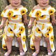 thumbnail image 4 of Sinhoon 3Pcs Toddler Kids Baby Girls Sunflower Clothes Off Shoulder Ruffle Crop Tops Shorts Dress Headband Outfits, 4 of 8