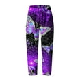 thumbnail image 4 of RYRJJ Trendy Summer Capri Pants for Women Butterfly Print Cotton Linen Baggy Pant Elastic Waisted Wide Leg Cropped Lounge Trousers(Purple,M), 4 of 5