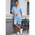 thumbnail image 3 of U2SKIIN Mens Pajamas Set, Lightweight Button-Down Short Sleeve Sleepwear 2-Piece for Men (Grey Blue, 2XL), 3 of 4
