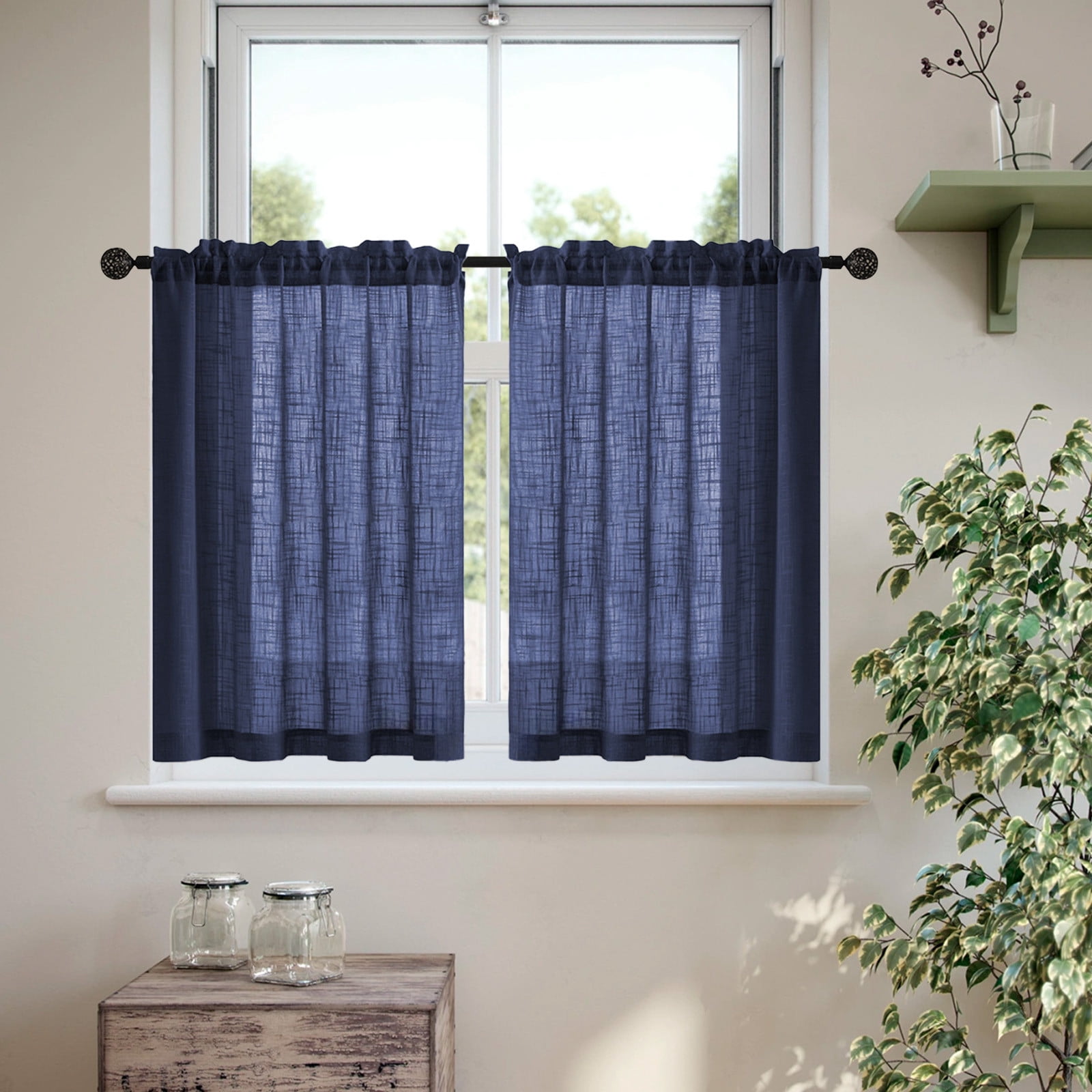 Swiftyle 2 Pcs Linen Bathroom Curtain Vintage Style Semi-Transparent Privacy Window Treatment for Kitchen Decor