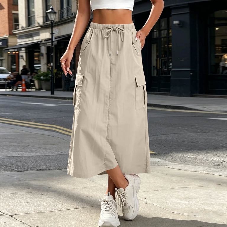 Fnooota Women's Cargo Skirts, Drawstring Elastic Waist Multi