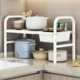 thumbnail image 5 of Adjustable Kitchen Storage Rack | Expandable Dish Organizer for Countertop & Cabinet | Multi-Tier Spice Shelf | White or Black | 20.8-34.6 Inches, 5 of 6