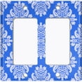 thumbnail image 2 of Metal Light Switch Plate Outlet Cover (Victorian Damask Flower Blue Pattern - Double Rocker), 2 of 2