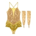 thumbnail image 3 of TiaoBug Womens Latin Modern Jazz Dance Costume Sparkly Sequins Fringe Leotard with Gloves Gold XL, 3 of 7