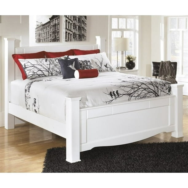 Ashley Weeki Wood King Poster Panel Bed, Ashley Furniture Upholstered Headboard King Size Metal Legs Black White