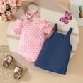 thumbnail image 4 of WOYY Infant Girls Outfits Cute Ruffle Short Sleeve Romper Denim Jumper Dress Headband Set, Sizes 9-12M, 4 of 4
