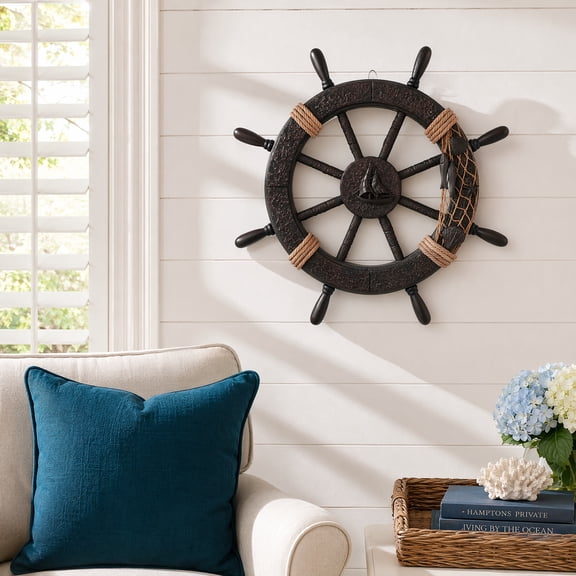 jojofuny 1-Pack Nautical Ship Wheel Wall Decor, 45x45x4 cm, Coastal Decoration