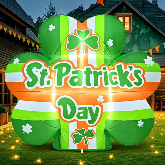 Giant Inflatable Clover - St. Patrick's Day Yard Decor with Green Clovers | Easy Setup, Durable Polyester for Indoor/Outdoor Irish Festival, Birthday Party